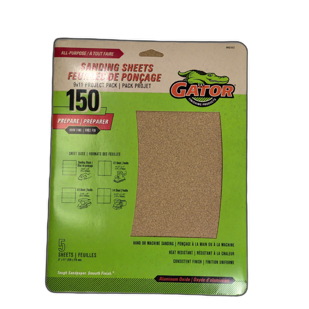 Sandpaper Speed Sheets 150 Grit Very Fine 9" X 11" 5pk. Gator